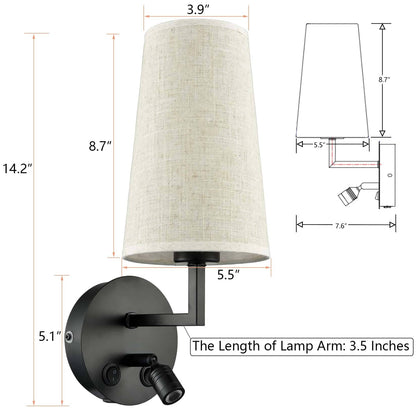 Ensemble de 2 appliques murales Morbihan, lampe murale en tissu avec port USB et interrupteur