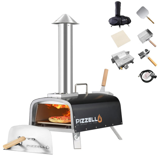 Four à pizza extérieur multi-combustible, cuiseur à pizza sur pierre avec brûleur à gaz et foyer à bois - 30 cm (12 pouces)