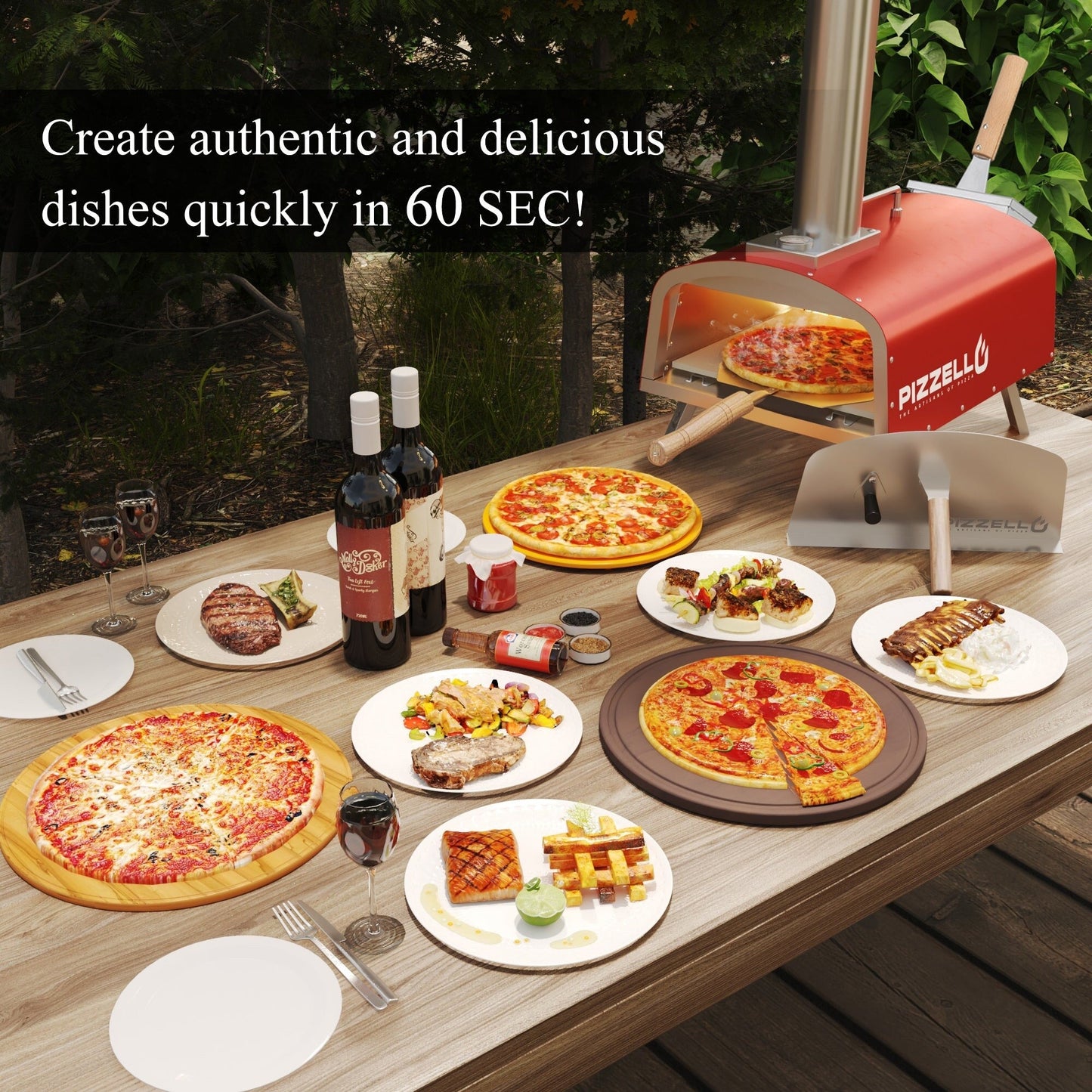 Four à pizza extérieur multi-combustible, cuiseur à pizza sur pierre avec brûleur à gaz et foyer à bois - 30 cm (12 pouces)