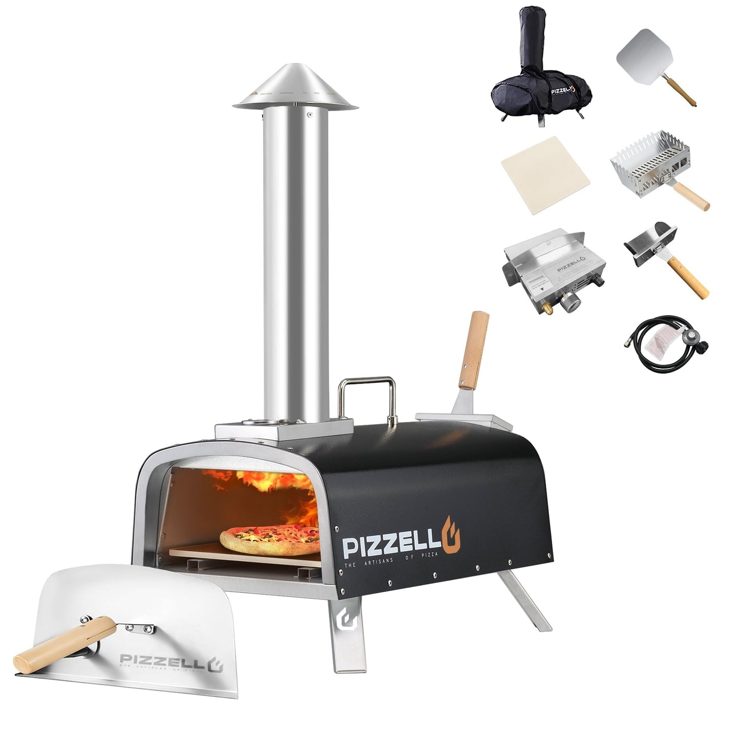Four à pizza extérieur multi-combustible, cuiseur à pizza sur pierre avec brûleur à gaz et foyer à bois - 30 cm (12 pouces)