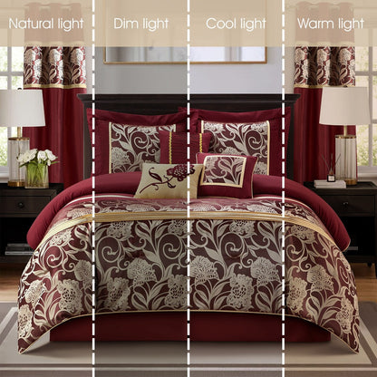Ensemble de Couette à Motifs Floraux en Jacquard Nanshing Brie, 9 Pièces