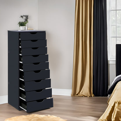 Armoire étroite en bois à 9 tiroirs avec tiroirs à coulisses fluides et étagère de rangement supérieure.