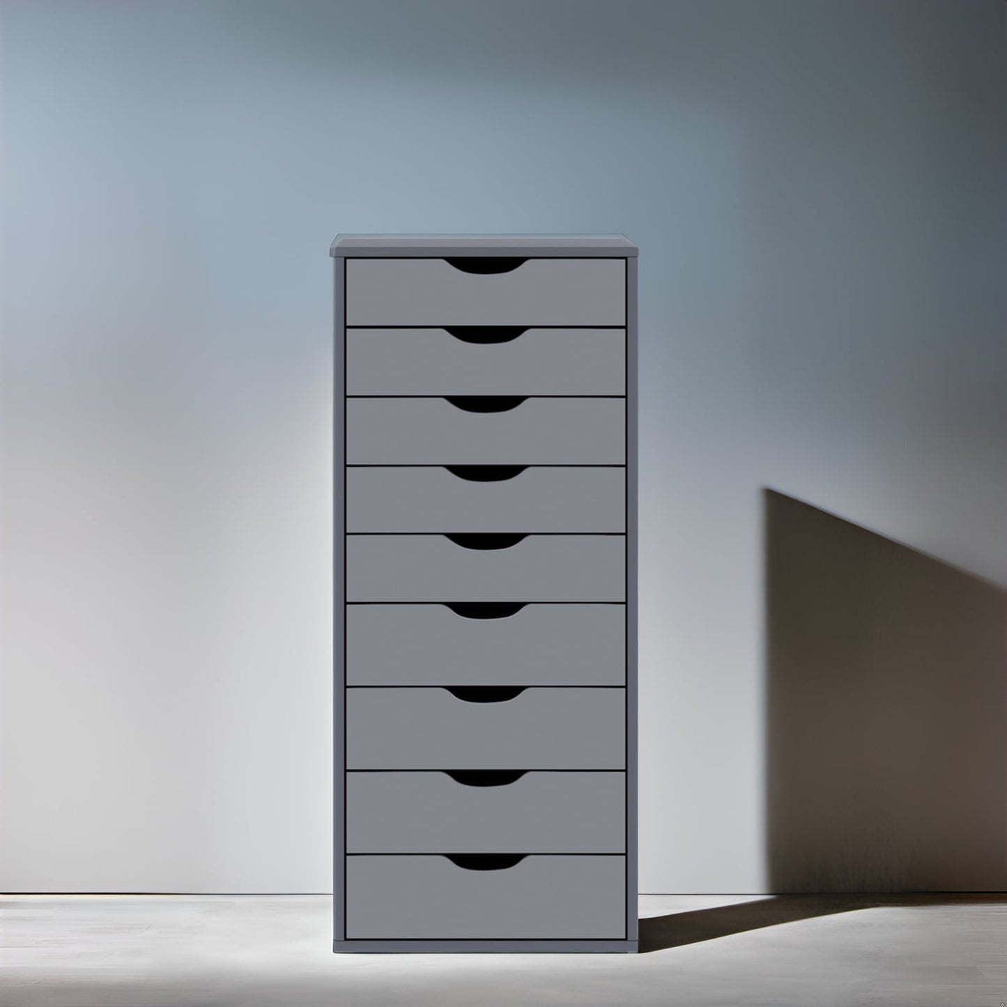 Armoire étroite en bois à 9 tiroirs avec tiroirs à coulisses fluides et étagère de rangement supérieure.