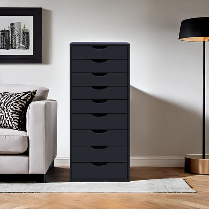 Armoire étroite en bois à 9 tiroirs avec tiroirs à coulisses fluides et étagère de rangement supérieure.