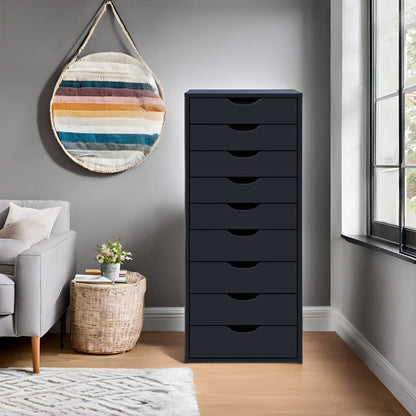 Armoire étroite en bois à 9 tiroirs avec tiroirs à coulisses fluides et étagère de rangement supérieure.