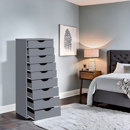Armoire étroite en bois à 9 tiroirs avec tiroirs à coulisses fluides et étagère de rangement supérieure.