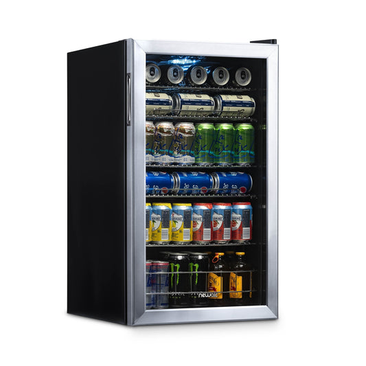 Réfrigérateur à boissons Newair, capacité de 126 canettes, mini réfrigérateur avec porte en verre et étagères réglables, acier inoxydable