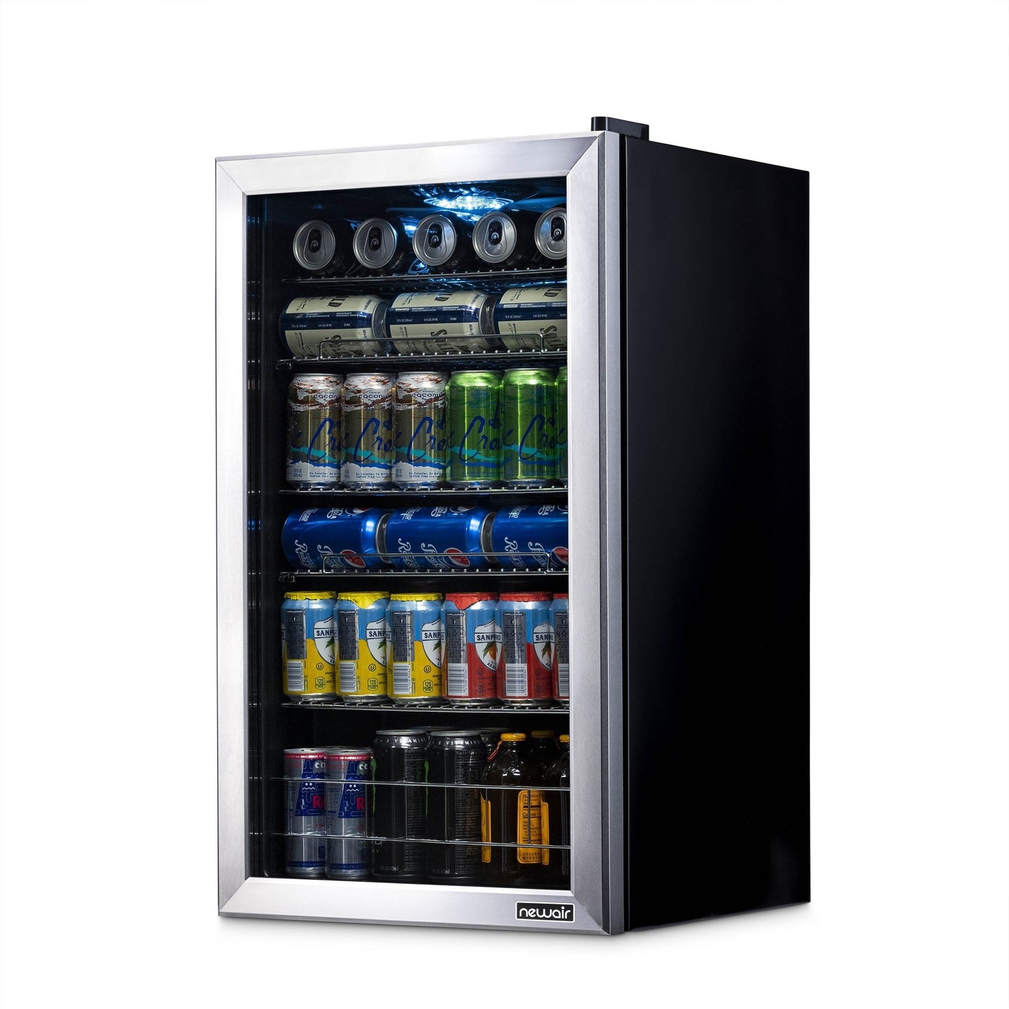 Réfrigérateur à boissons Newair, capacité de 126 canettes, mini réfrigérateur avec porte en verre et étagères réglables, acier inoxydable