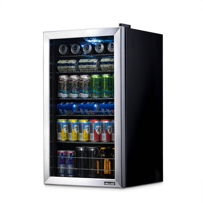 Réfrigérateur à boissons Newair, capacité de 126 canettes, mini réfrigérateur avec porte en verre et étagères réglables, acier inoxydable