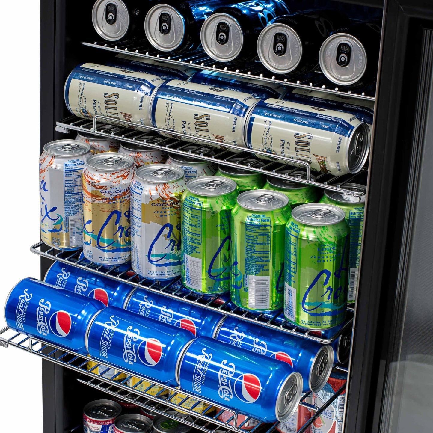 Réfrigérateur à boissons Newair, capacité de 126 canettes, mini réfrigérateur avec porte en verre et étagères réglables, acier inoxydable