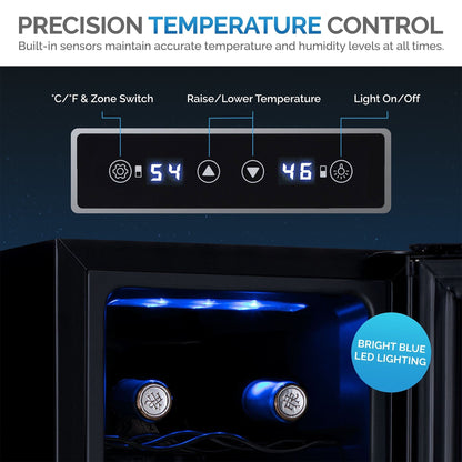 Cave à vin réfrigérante Newair Shadow-T Series, 18 bouteilles, double zone de température, autoportante, thermoélectrique, contrôle numérique
