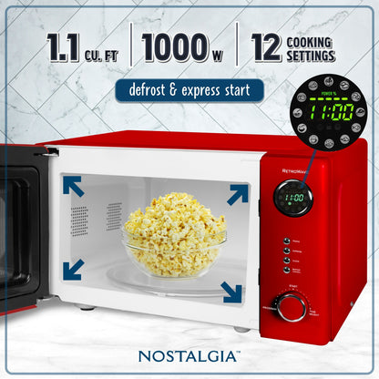 Nostalgia Retro Countertop Microwave 1.1 Cu Ft & 1000 Watt