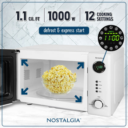 Nostalgia Retro Countertop Microwave 1.1 Cu Ft & 1000 Watt