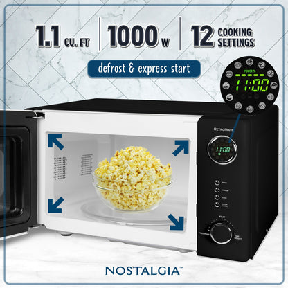 Nostalgia Retro Countertop Microwave 1.1 Cu Ft & 1000 Watt