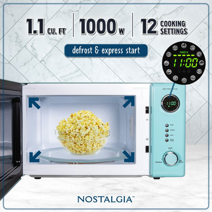 Nostalgia Retro Countertop Microwave 1.1 Cu Ft & 1000 Watt