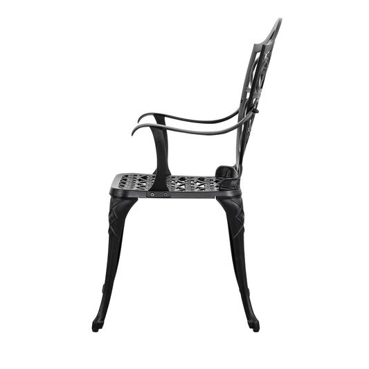 Table de bistrot en aluminium moulé avec trou pour parasol et 2 chaises de bistrot - Table ronde de 60 cm (24 pouces)