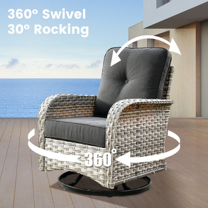 OVIOS Ensemble de 9 pièces en rotin pour extérieur avec chaise pivotante et table à feu.