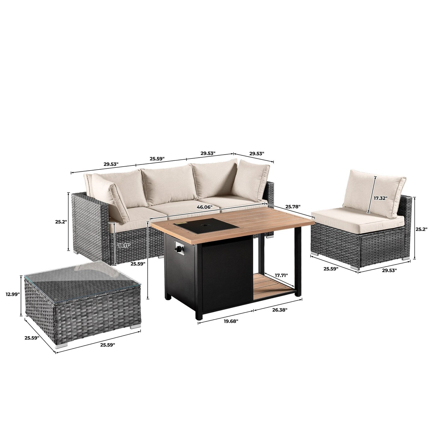 OVIOS Ensemble de salon en osier avec assises profondes, 11 pièces, chaises pivotantes, foyer.