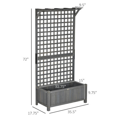 Outsunny Wood Planter with Trellis, Raised Garden Bed for Climbing Plants w/ Drainage Holes and Roof