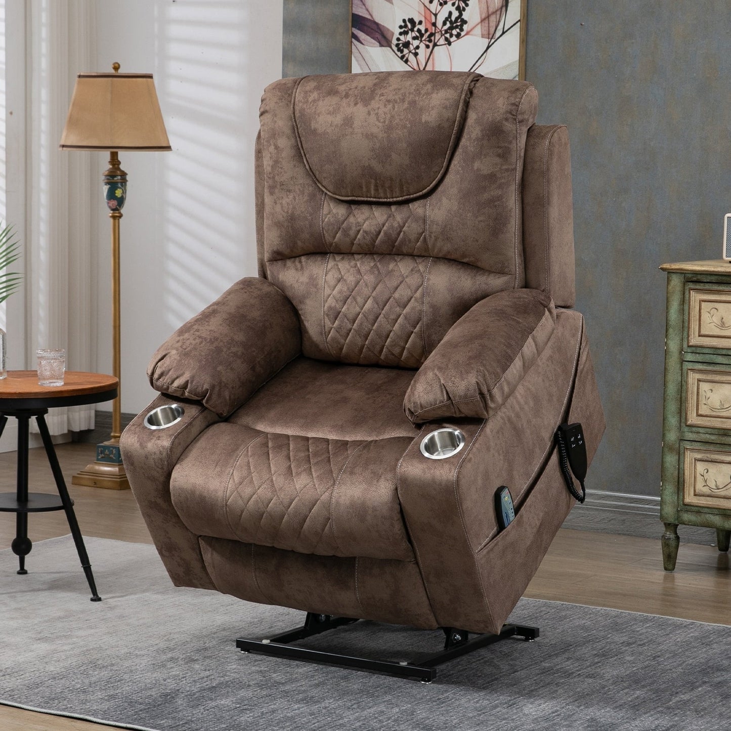 Chaise inclinable à levage électrique améliorée, modèle phare, à double moteur, avec contrôle indépendant, surdimensionnée, inclinable à 180° et à dossier plat.