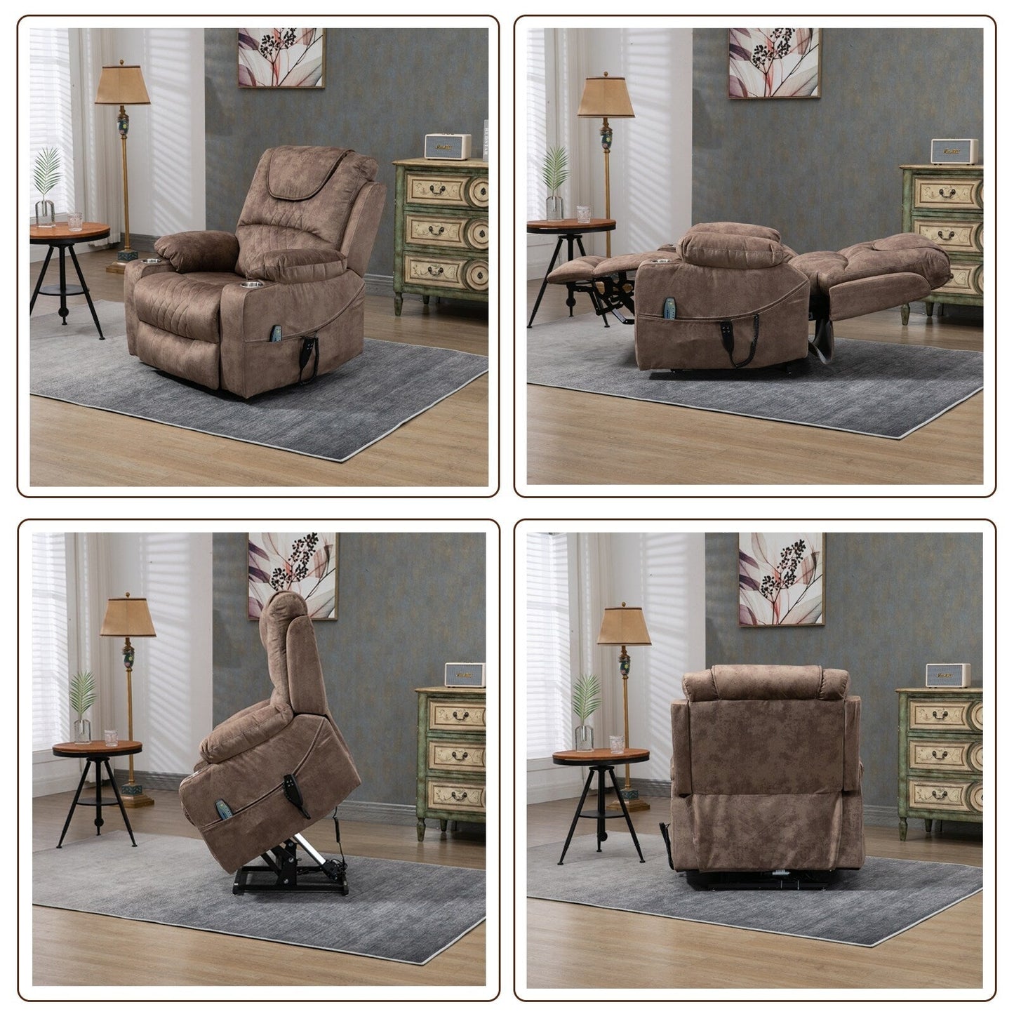 Chaise inclinable à levage électrique améliorée, modèle phare, à double moteur, avec contrôle indépendant, surdimensionnée, inclinable à 180° et à dossier plat.