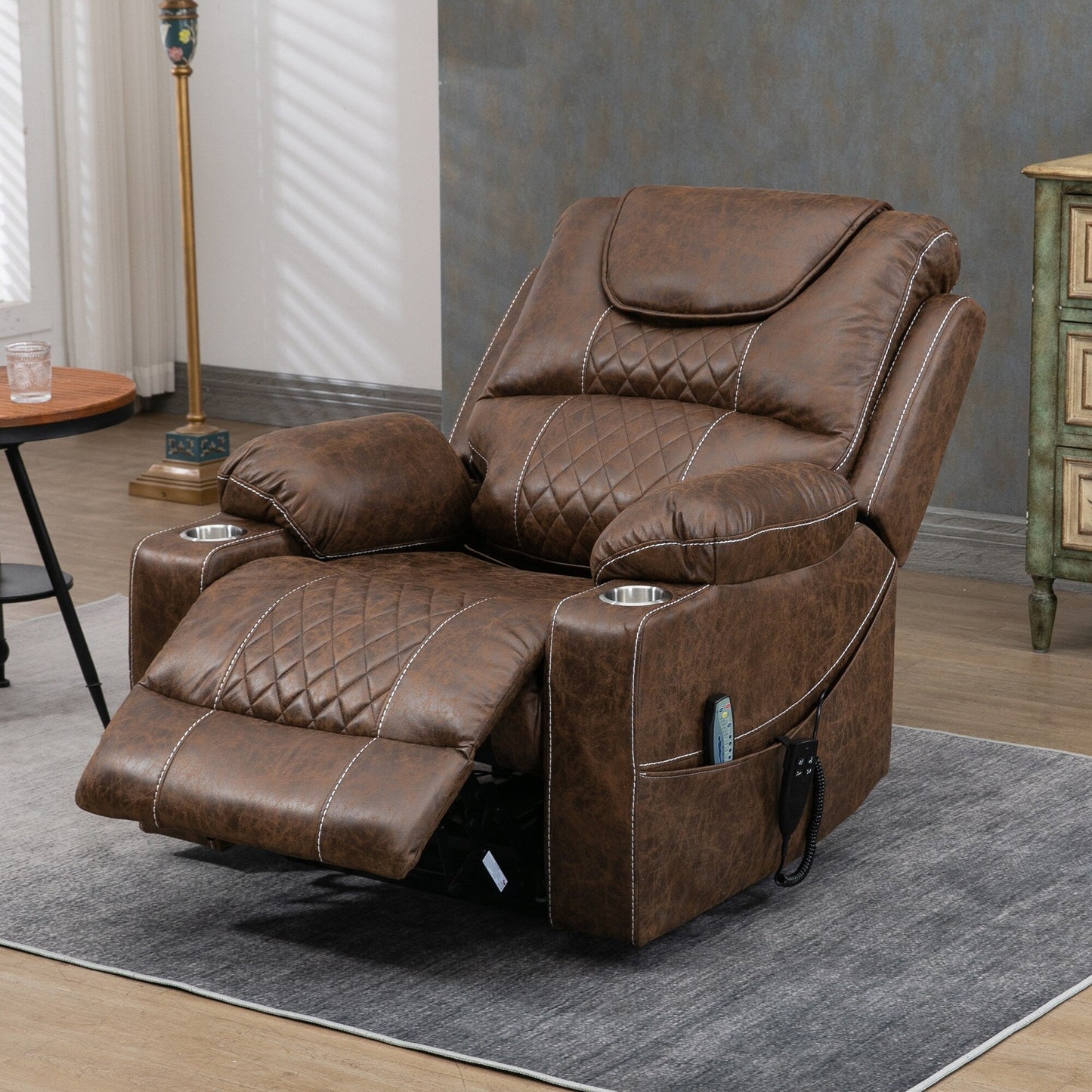 Chaise inclinable à levage électrique améliorée, modèle phare, à double moteur, avec contrôle indépendant, surdimensionnée, inclinable à 180° et à dossier plat.