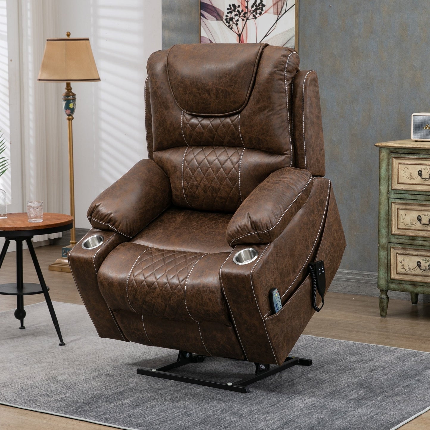 Chaise inclinable à levage électrique améliorée, modèle phare, à double moteur, avec contrôle indépendant, surdimensionnée, inclinable à 180° et à dossier plat.