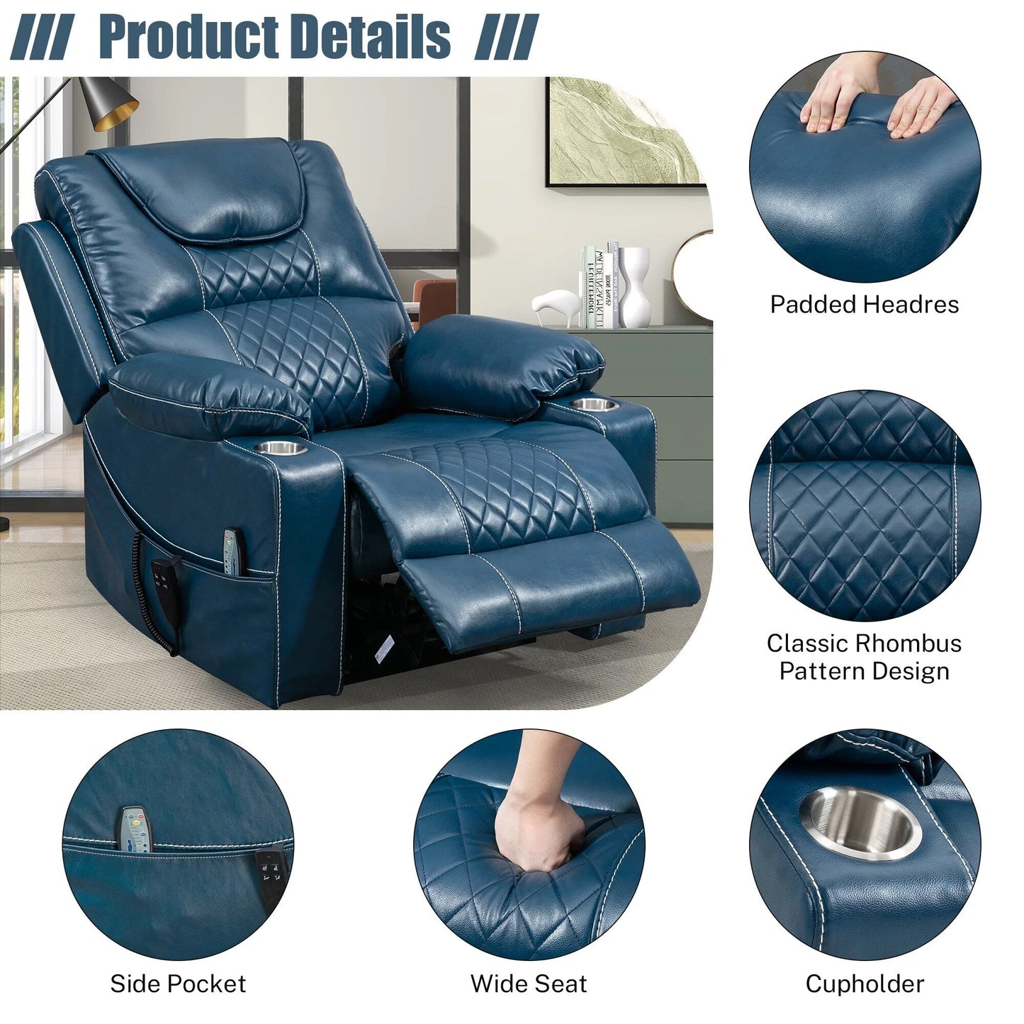Chaise inclinable à levage électrique améliorée, modèle phare, à double moteur, avec contrôle indépendant, surdimensionnée, inclinable à 180° et à dossier plat.