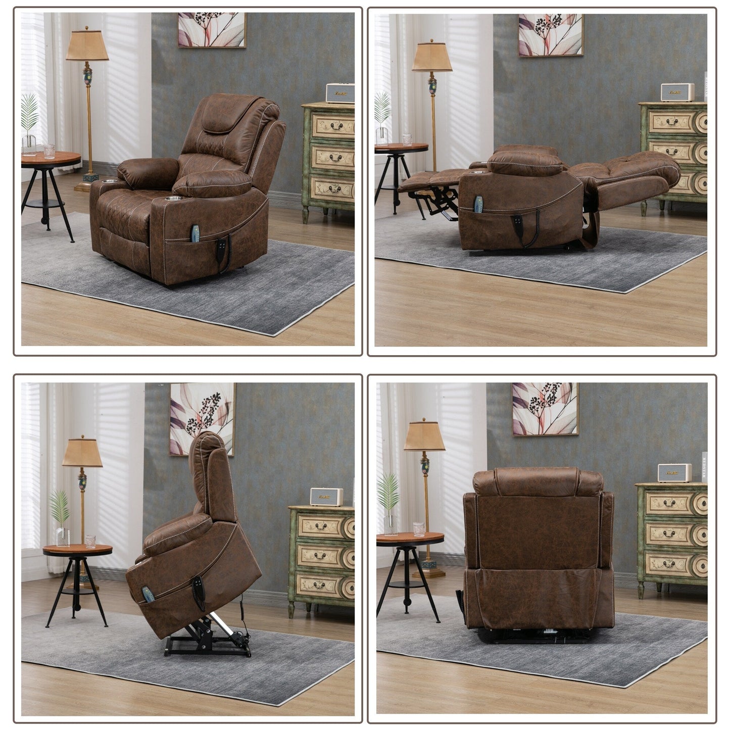 Chaise inclinable à levage électrique améliorée, modèle phare, à double moteur, avec contrôle indépendant, surdimensionnée, inclinable à 180° et à dossier plat.