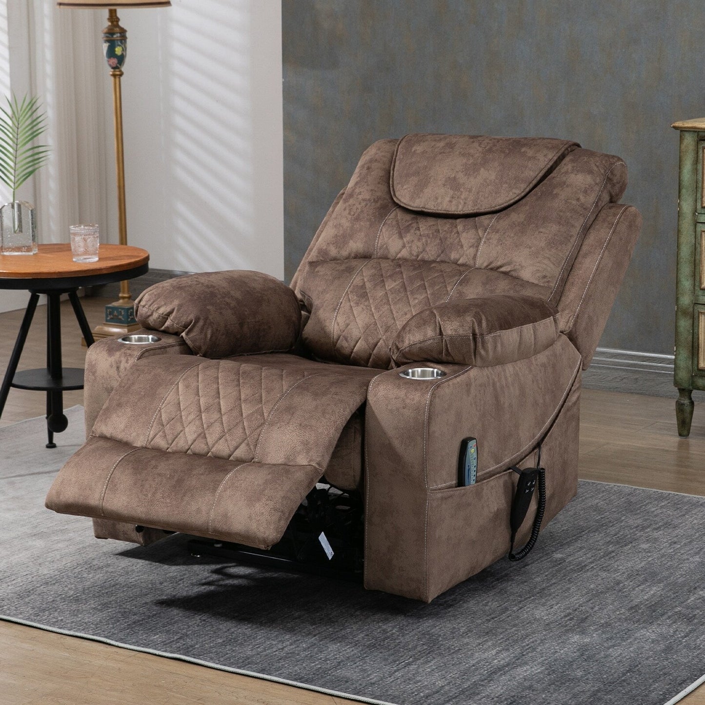 Chaise inclinable à levage électrique améliorée, modèle phare, à double moteur, avec contrôle indépendant, surdimensionnée, inclinable à 180° et à dossier plat.