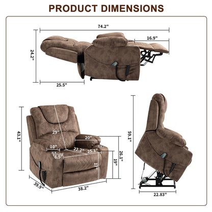 Chaise inclinable à levage électrique améliorée, modèle phare, à double moteur, avec contrôle indépendant, surdimensionnée, inclinable à 180° et à dossier plat.