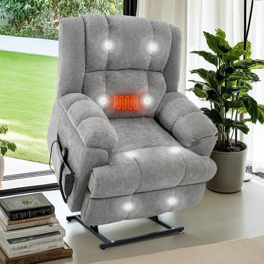 Fauteuil inclinable surdimensionné en chenille, avec massage et chauffage lombaire, inclinable à position infinie.