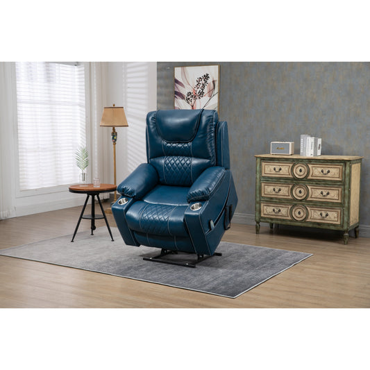 Fauteuil inclinable surélevé en cuir synthétique avec massage, chauffage lombaire, porte-gobelets, et dossier inclinable à 180°