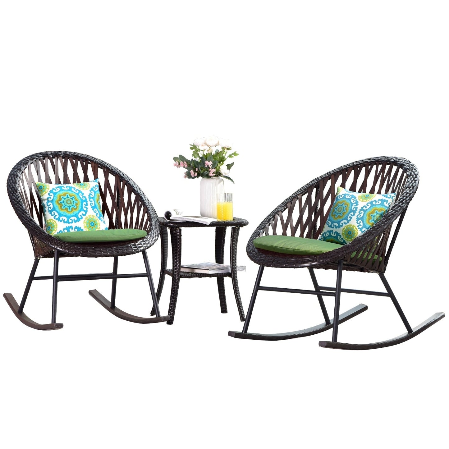Ensemble de bistro pour terrasse OVIOS, 3 pièces, avec chaises à bascule et table basse en verre