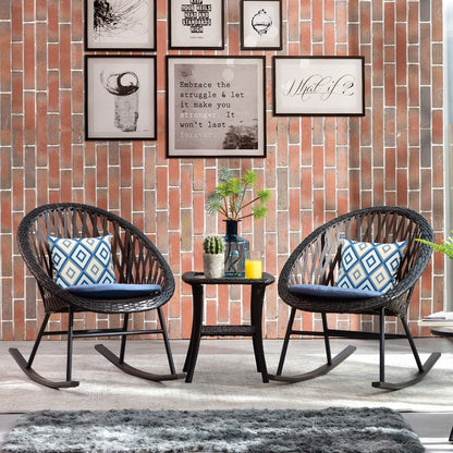 Ensemble de bistro pour terrasse OVIOS, 3 pièces, avec chaises à bascule et table basse en verre
