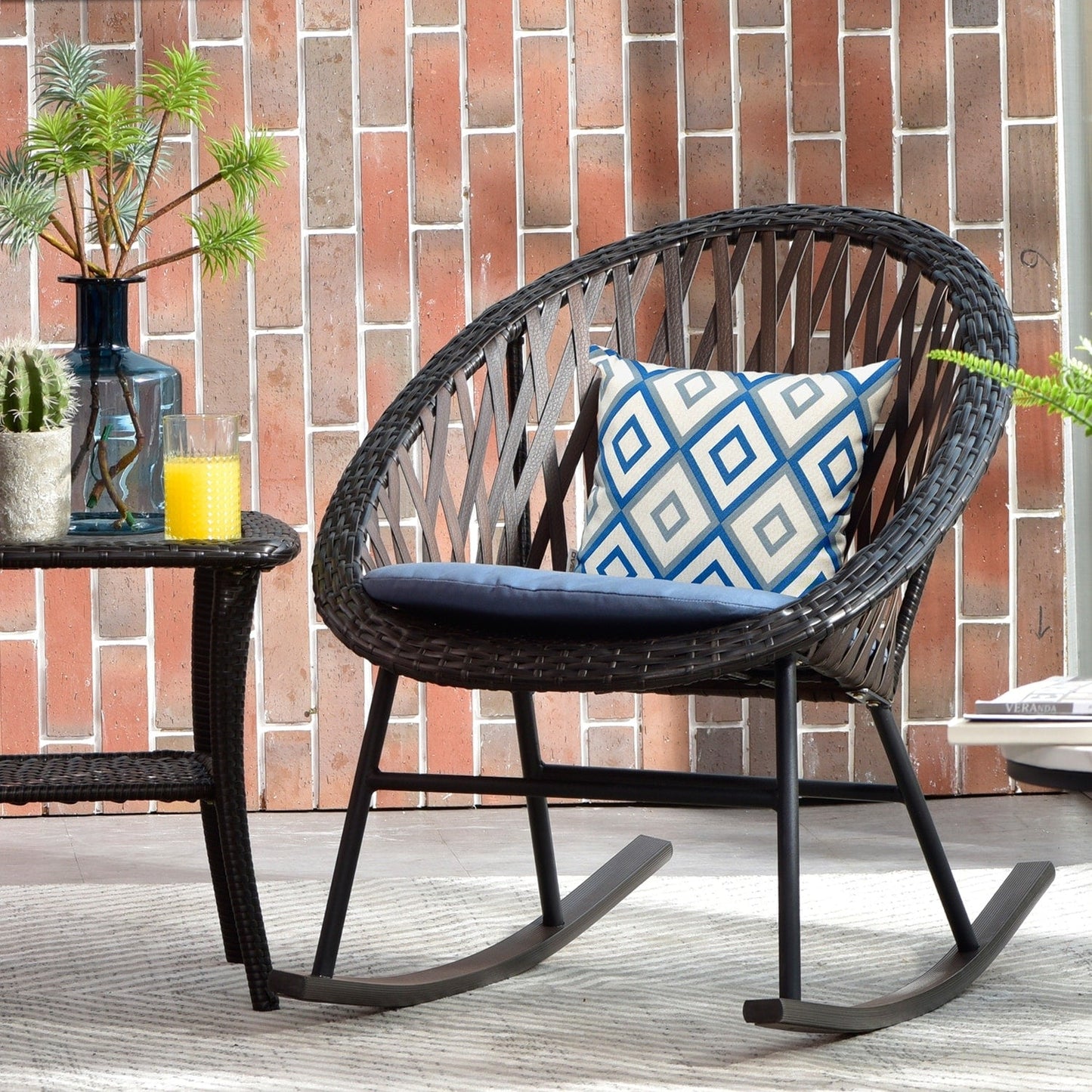 Ensemble de bistro pour terrasse OVIOS, 3 pièces, avec chaises à bascule et table basse en verre