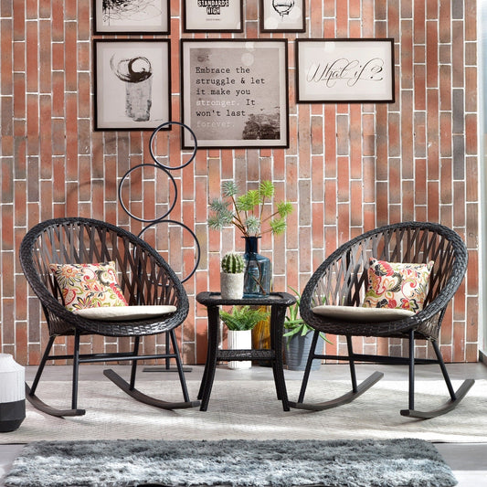 Ensemble de bistro pour terrasse OVIOS, 3 pièces, avec chaises à bascule et table basse en verre