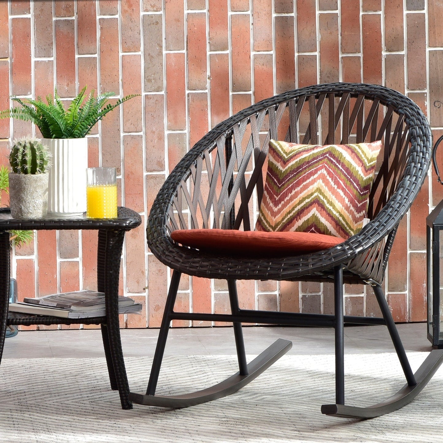 Ensemble de bistro pour terrasse OVIOS, 3 pièces, avec chaises à bascule et table basse en verre