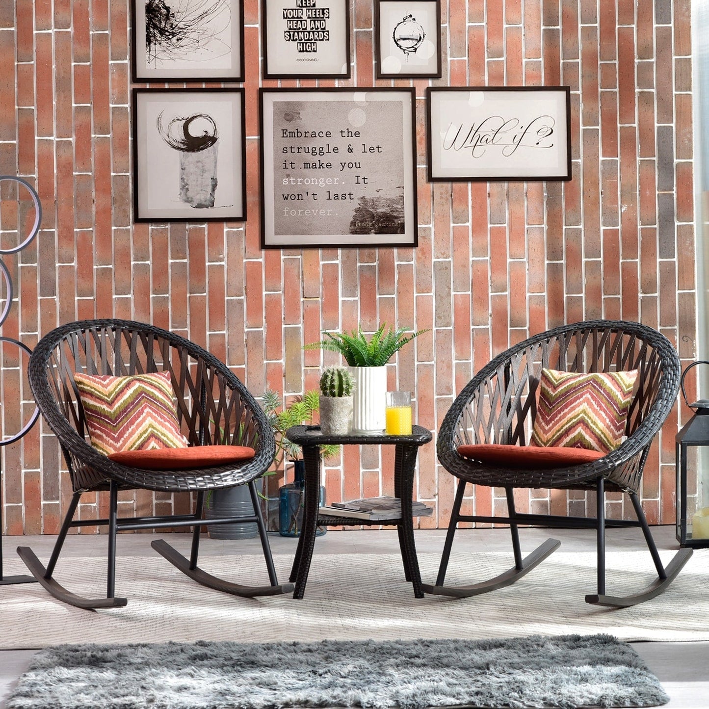 Ensemble de bistro pour terrasse OVIOS, 3 pièces, avec chaises à bascule et table basse en verre