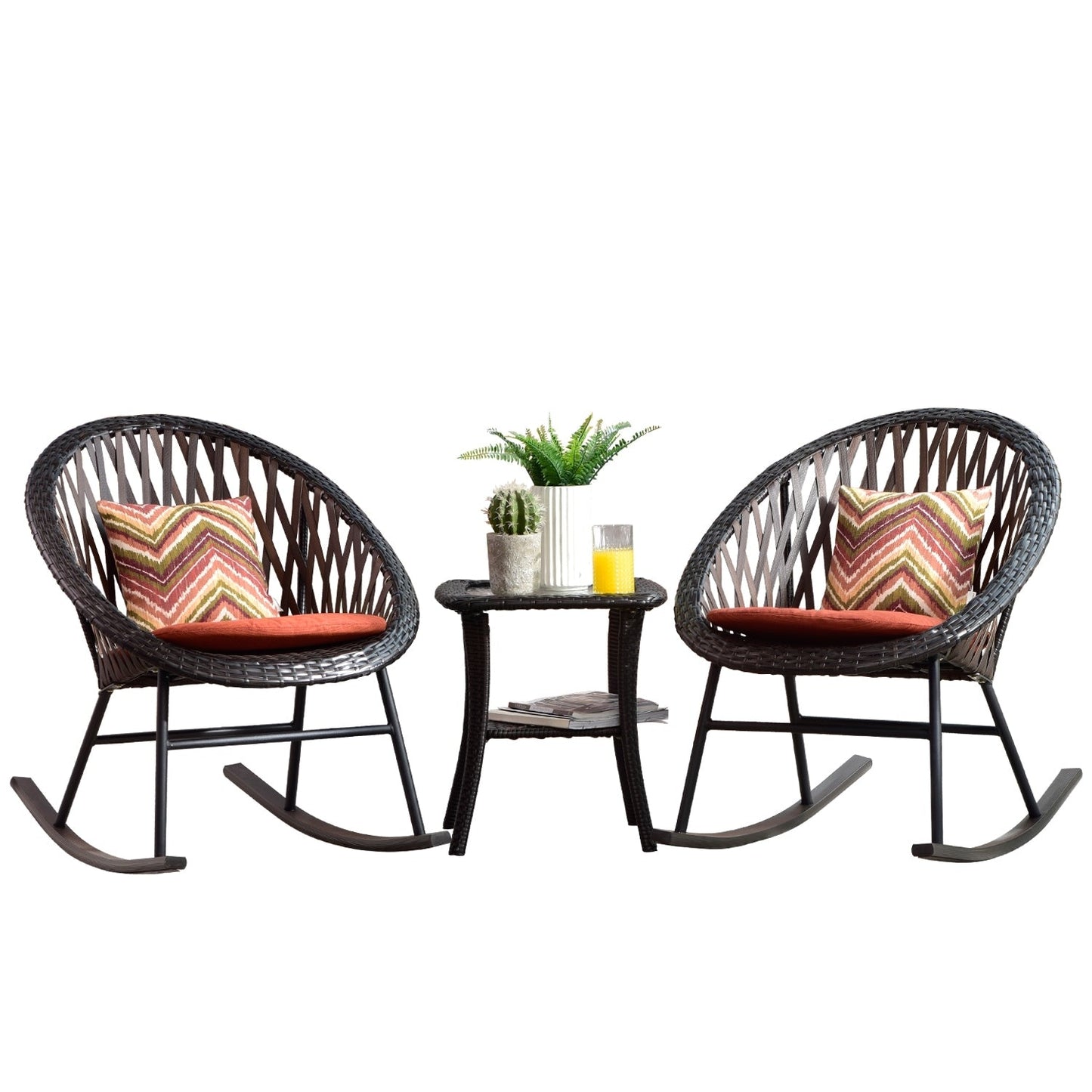 Ensemble de bistro pour terrasse OVIOS, 3 pièces, avec chaises à bascule et table basse en verre