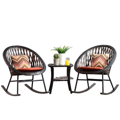 Ensemble de bistro pour terrasse OVIOS, 3 pièces, avec chaises à bascule et table basse en verre