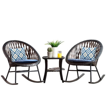 Ensemble de bistro pour terrasse OVIOS, 3 pièces, avec chaises à bascule et table basse en verre