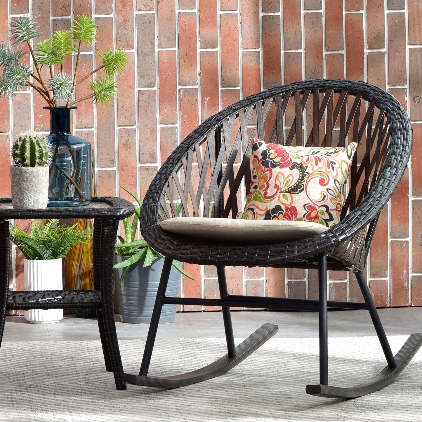 Ensemble de bistro pour terrasse OVIOS, 3 pièces, avec chaises à bascule et table basse en verre