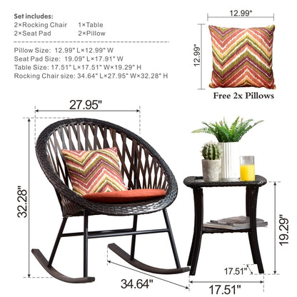 Ensemble de bistro pour terrasse OVIOS, 3 pièces, avec chaises à bascule et table basse en verre