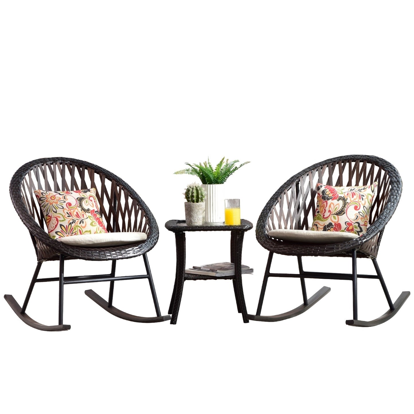 Ensemble de bistro pour terrasse OVIOS, 3 pièces, avec chaises à bascule et table basse en verre