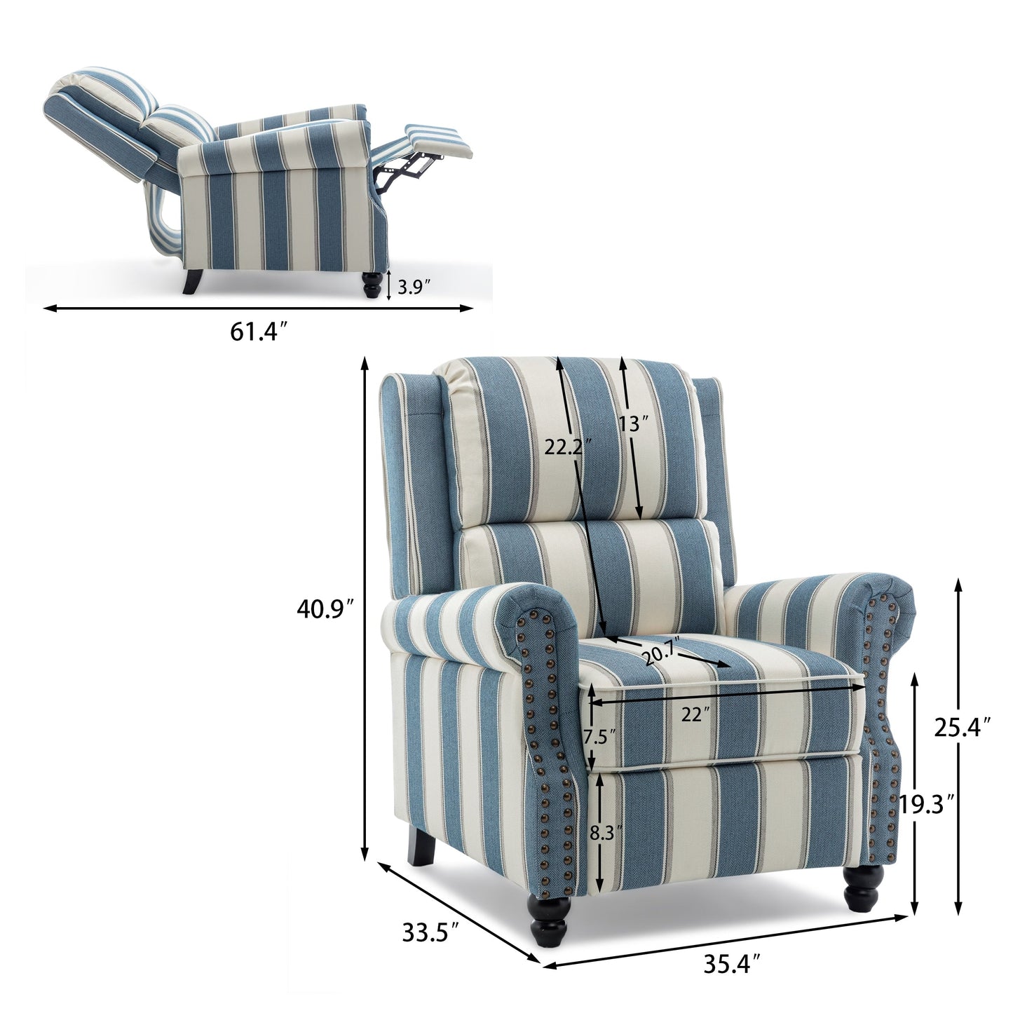 Fauteuils inclinables à commande manuelle avec garniture à clous cloutés