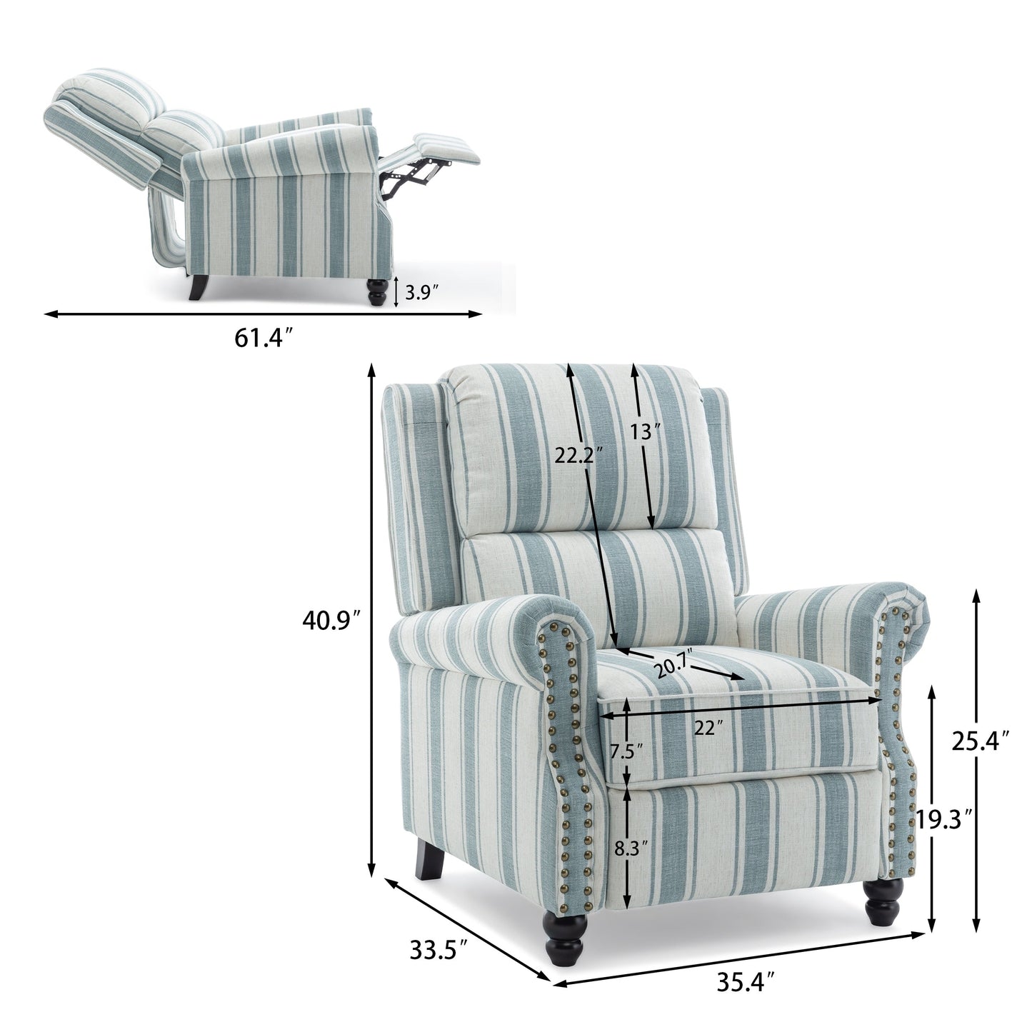 Fauteuils inclinables à commande manuelle avec garniture à clous cloutés