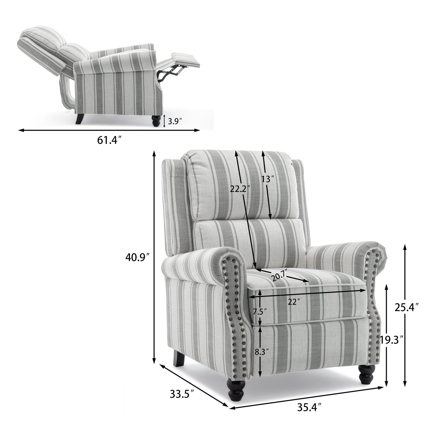 Fauteuils inclinables à commande manuelle avec garniture à clous cloutés