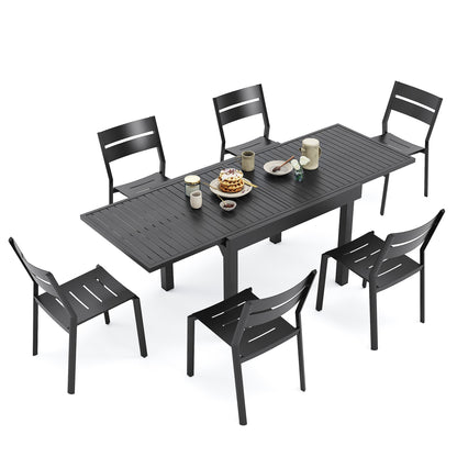 Ensemble de repas d'extérieur en aluminium Pellebant, 5/7/9 pièces, table extensible et chaises empilables