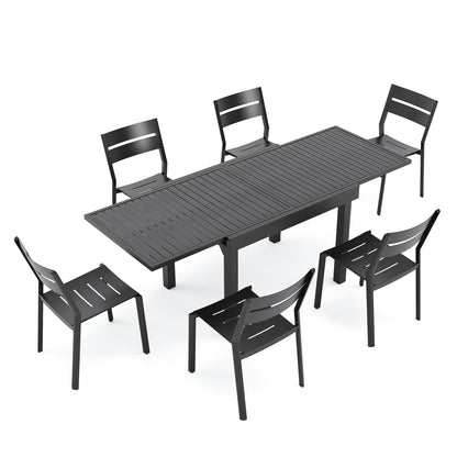 Ensemble de repas d'extérieur en aluminium Pellebant, 5/7/9 pièces, table extensible et chaises empilables